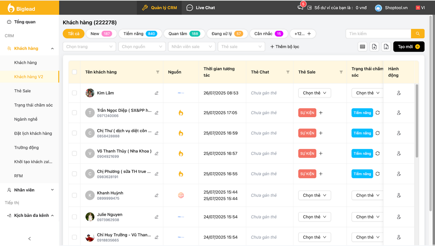 Ảnh 7: Giao diện của Biglead CRM 