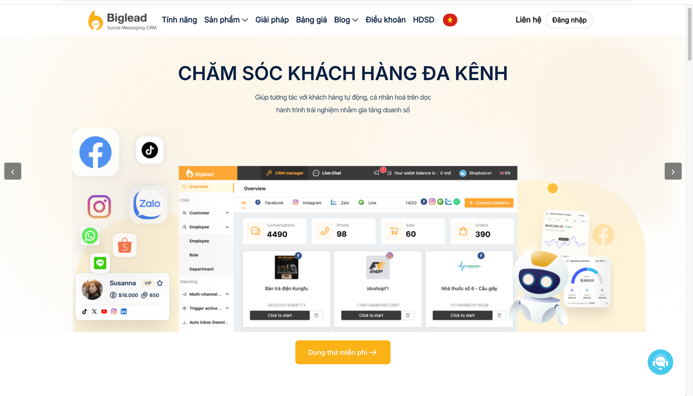 Ảnh 4:  Biglead – Social AI CRM tập trung dữ liệu mạng xã hội