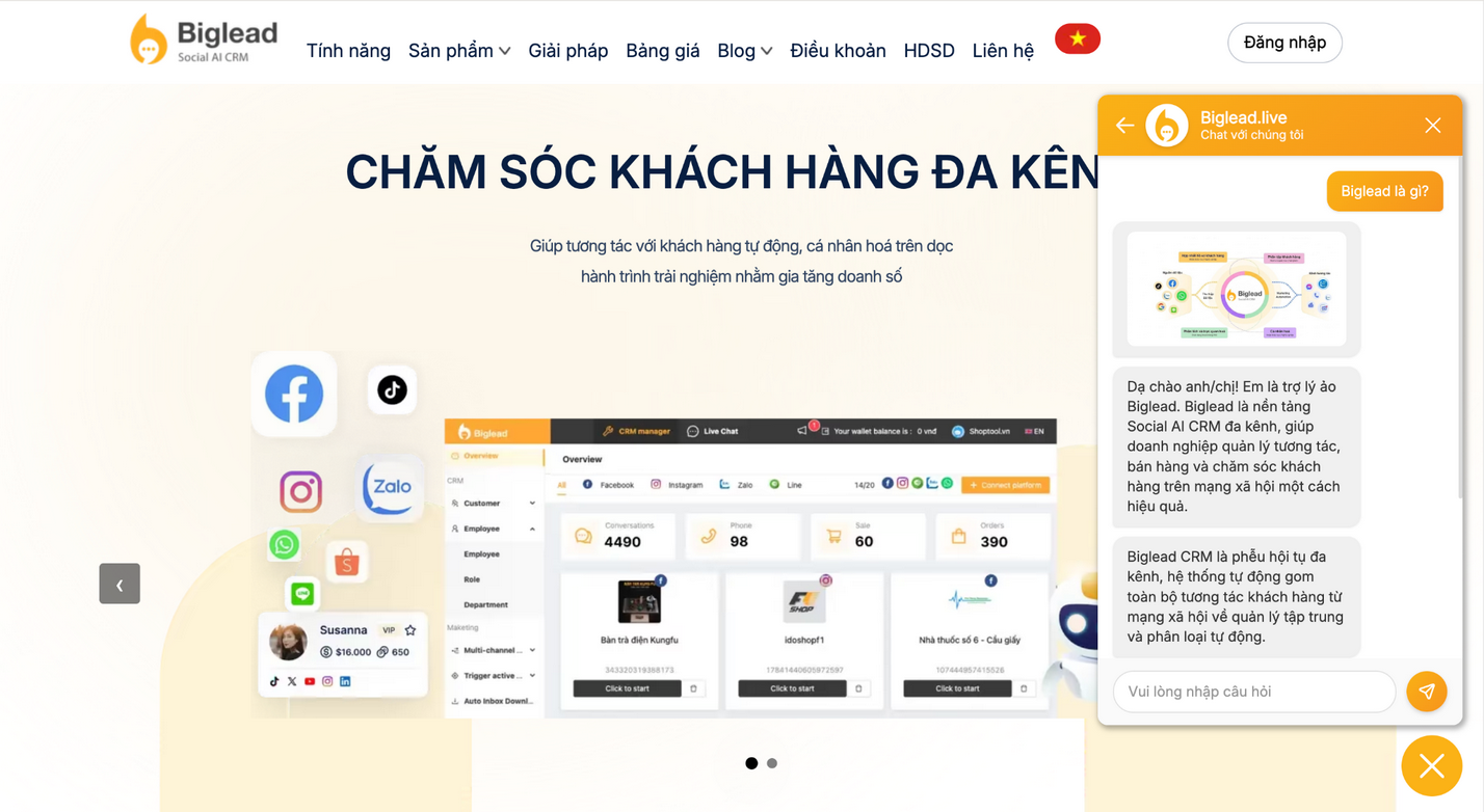 Ảnh 6: Biglead ứng dụng Chatbot AI trong bài toán CSKH như thế nào?